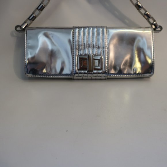 Womens Kooba Silver Chain Strap Leather Clutch Handbag * - Picture 4 of 16